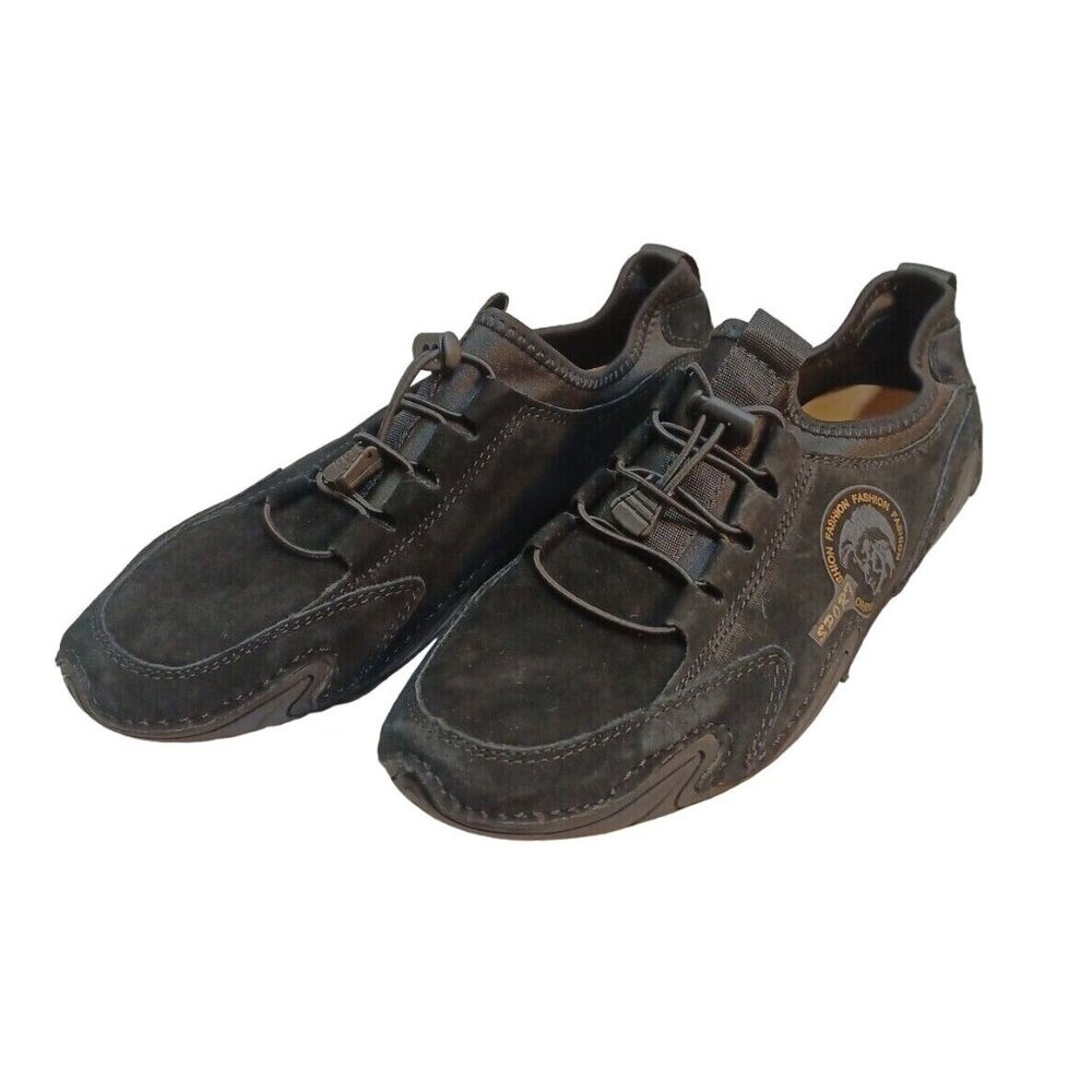 ✅Mens 41 Black Genuine Leather Casual Driving Shoes Lounging Loafer Sneaker - Picture 2 of 10